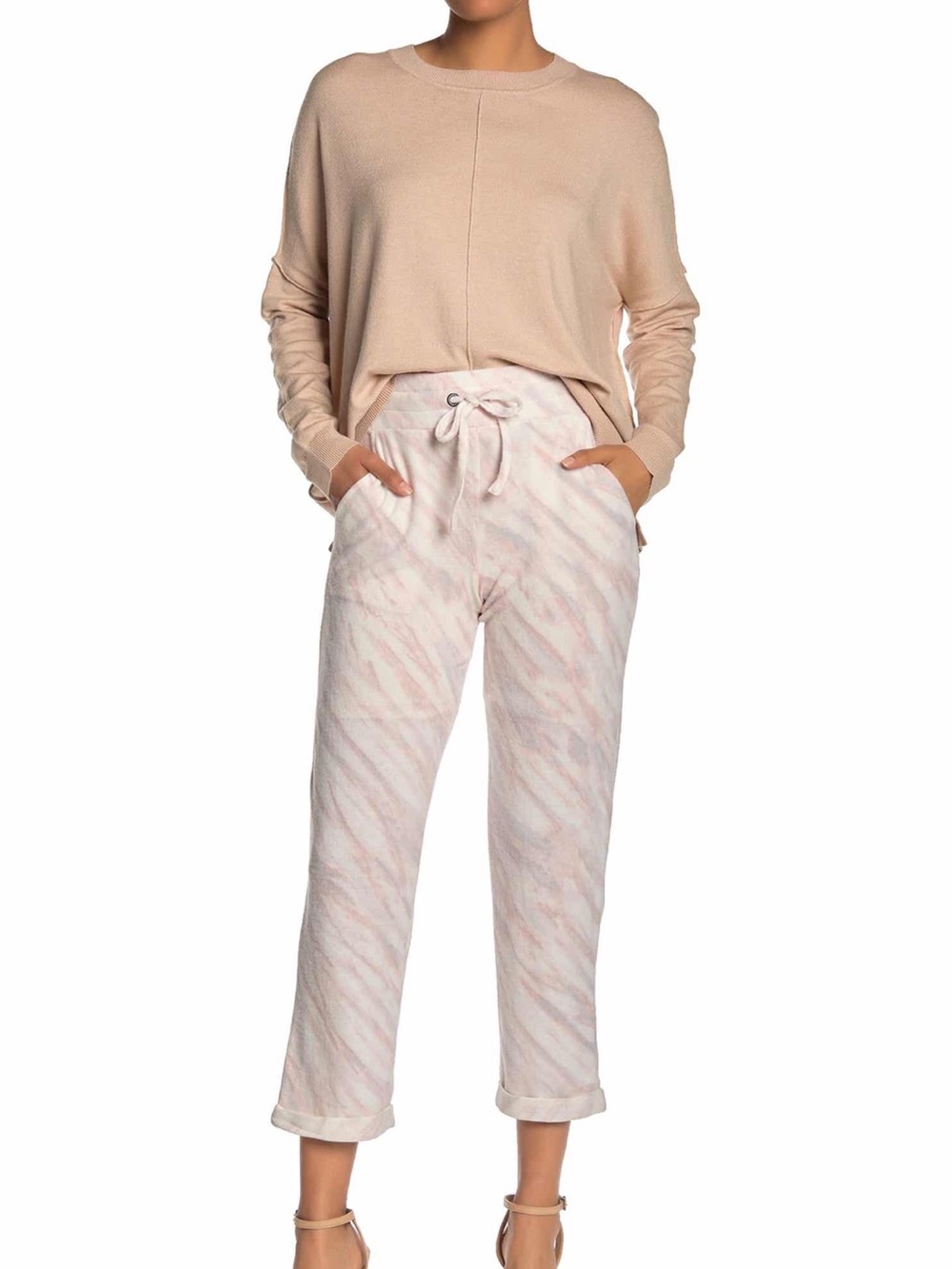 Ady P Soft Pink Marble Soft Knit Relaxed Tie-Waist Drawstring Pants